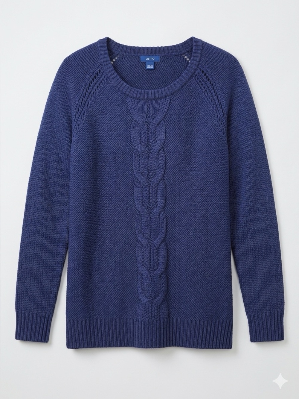 Apt. 9 Women's Navy Cable Front Crewneck Sweater Sz XL Cabincore